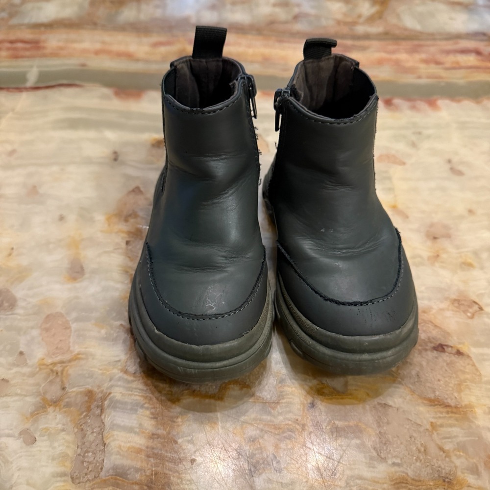 Zara‎ Kids Chelsea Boots Black Zipper Patent Lug Sole Round Toe Size EU 21